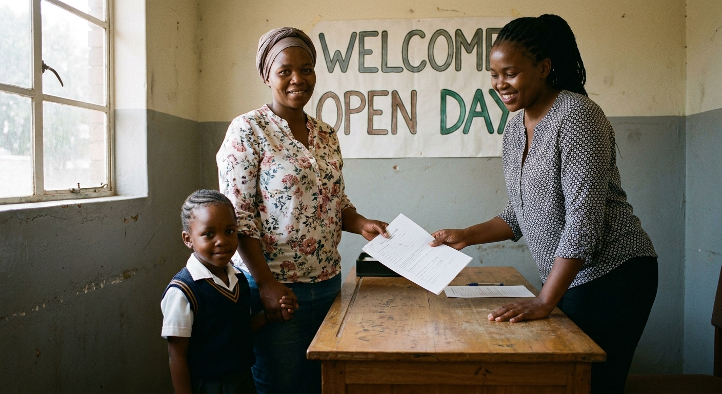 Family registering at the open day desk