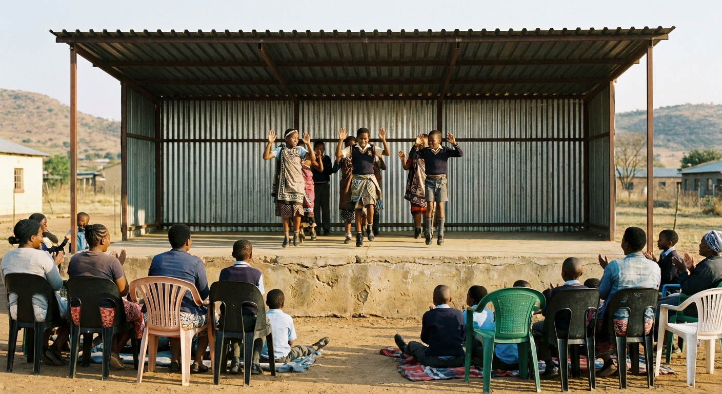 Children performing a Setswana praise dance at the arts festival