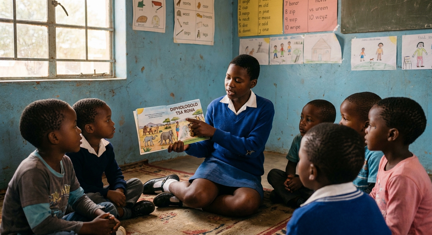 Reading week — a child reading aloud to the Foundation Phase