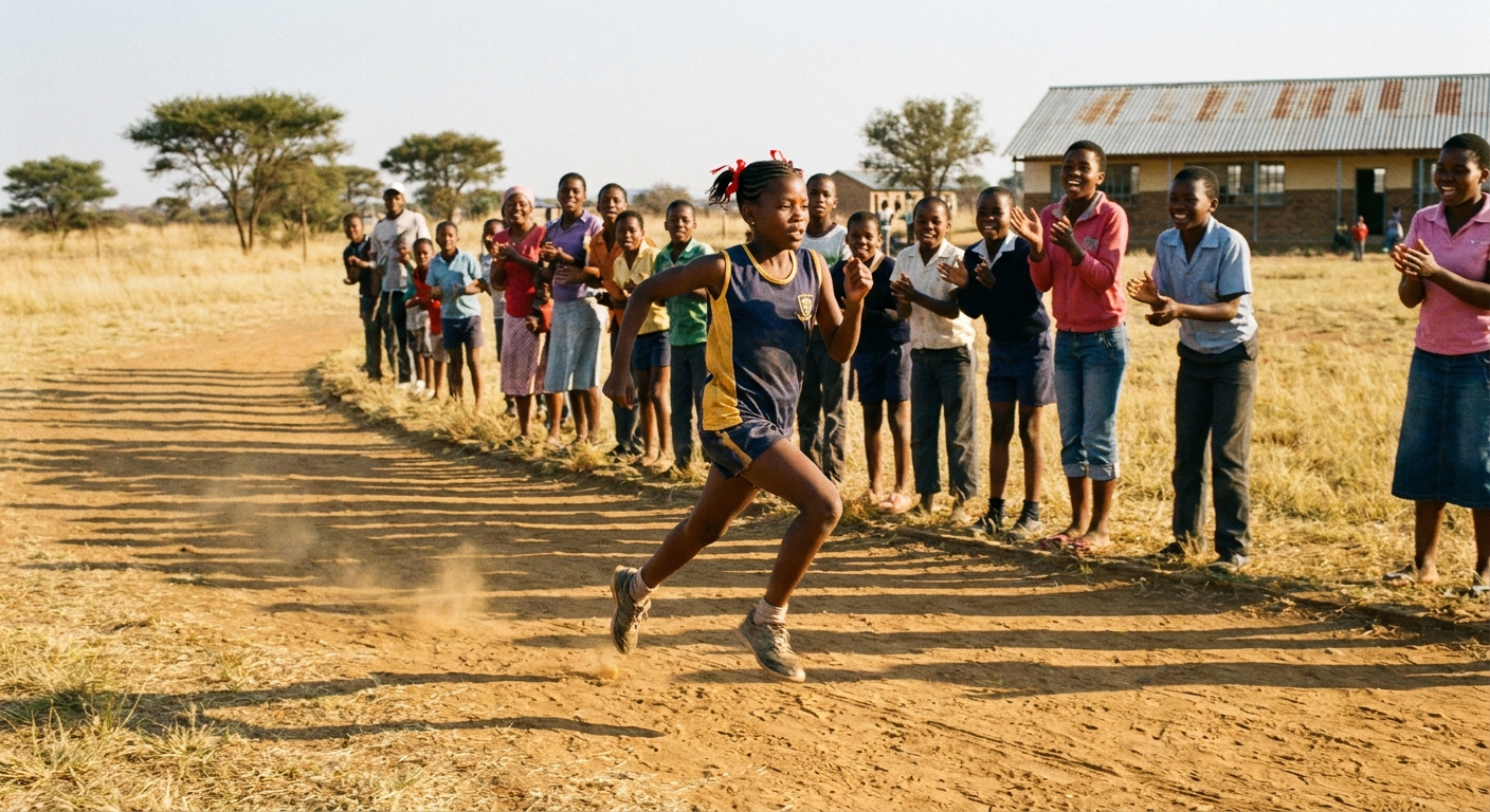 A learner sprinting at sports day on the dirt track