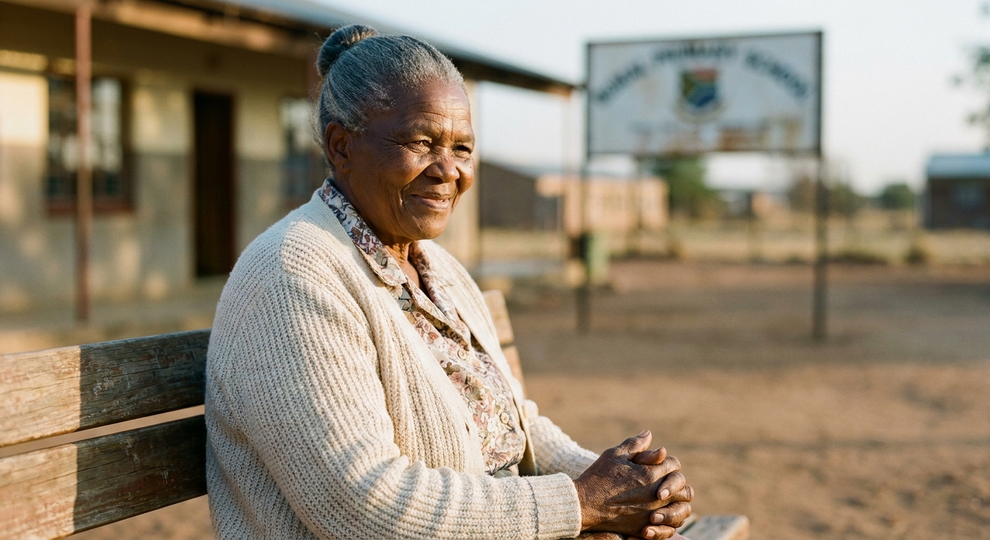 A grandmother in her sixties wearing a knitted cardigan