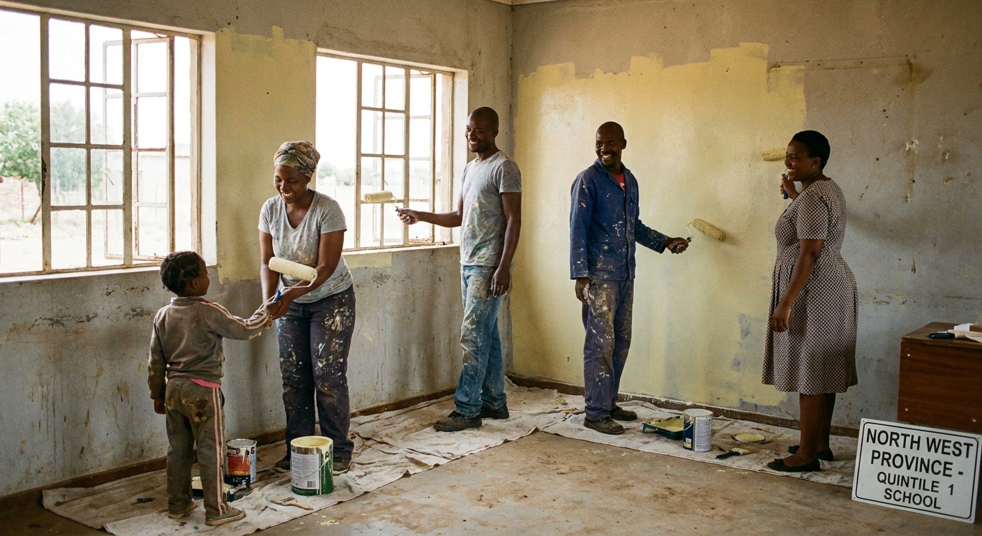 Parents and teachers painting the Foundation Phase classroom on a Saturday workday