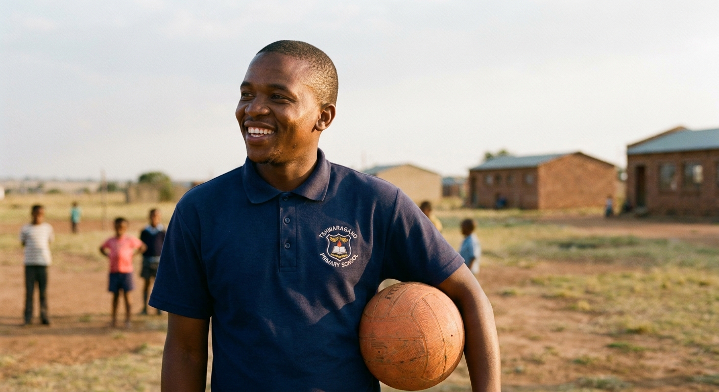 Mr Dlamini, Sport & Wellbeing, with a netball under his arm