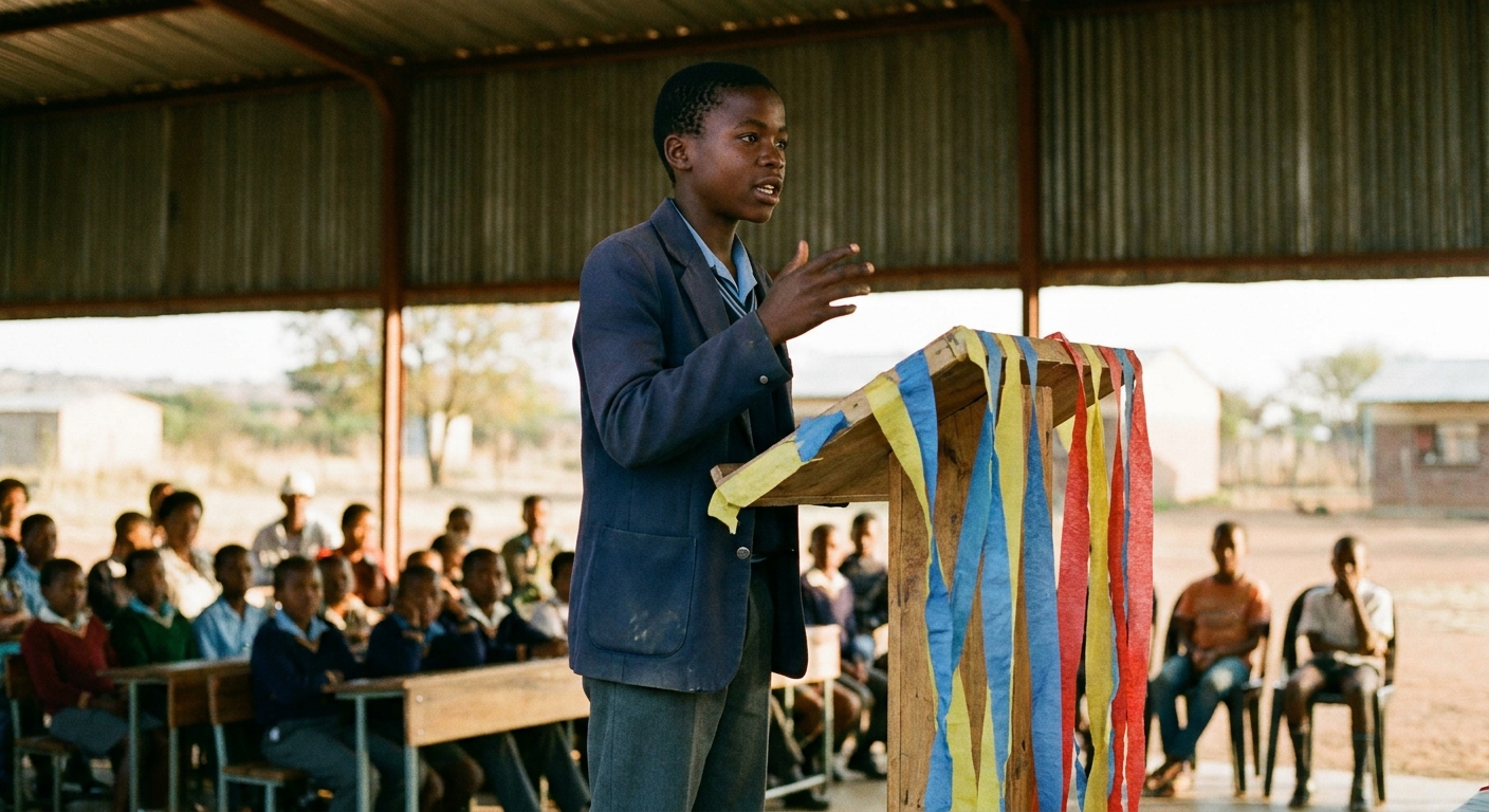 A learner delivering a Setswana speech at the school's prepared-speech contest